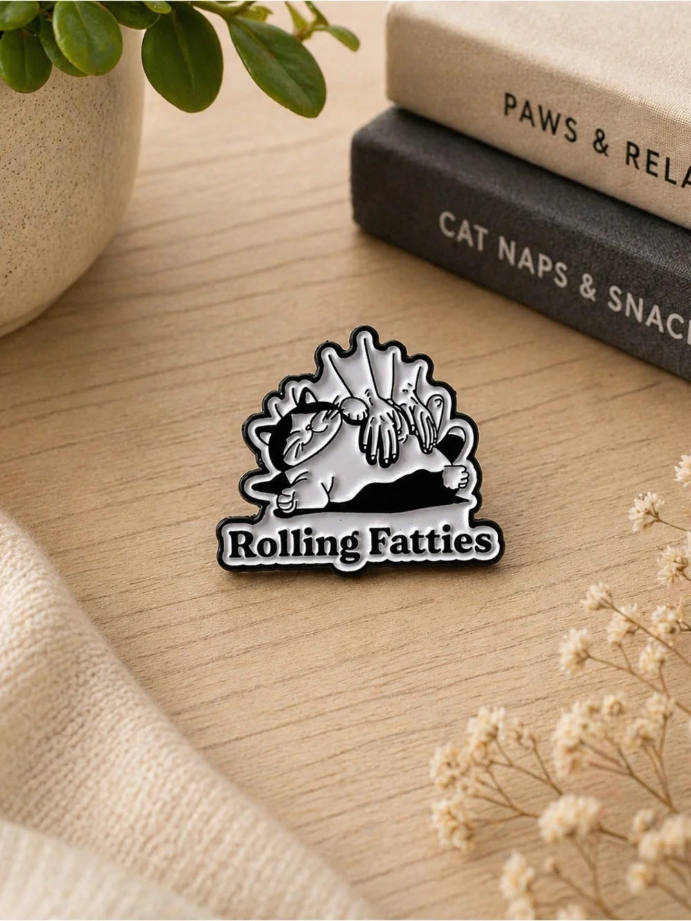 Rolling Fatties Enamel Pet Pin - Black & White